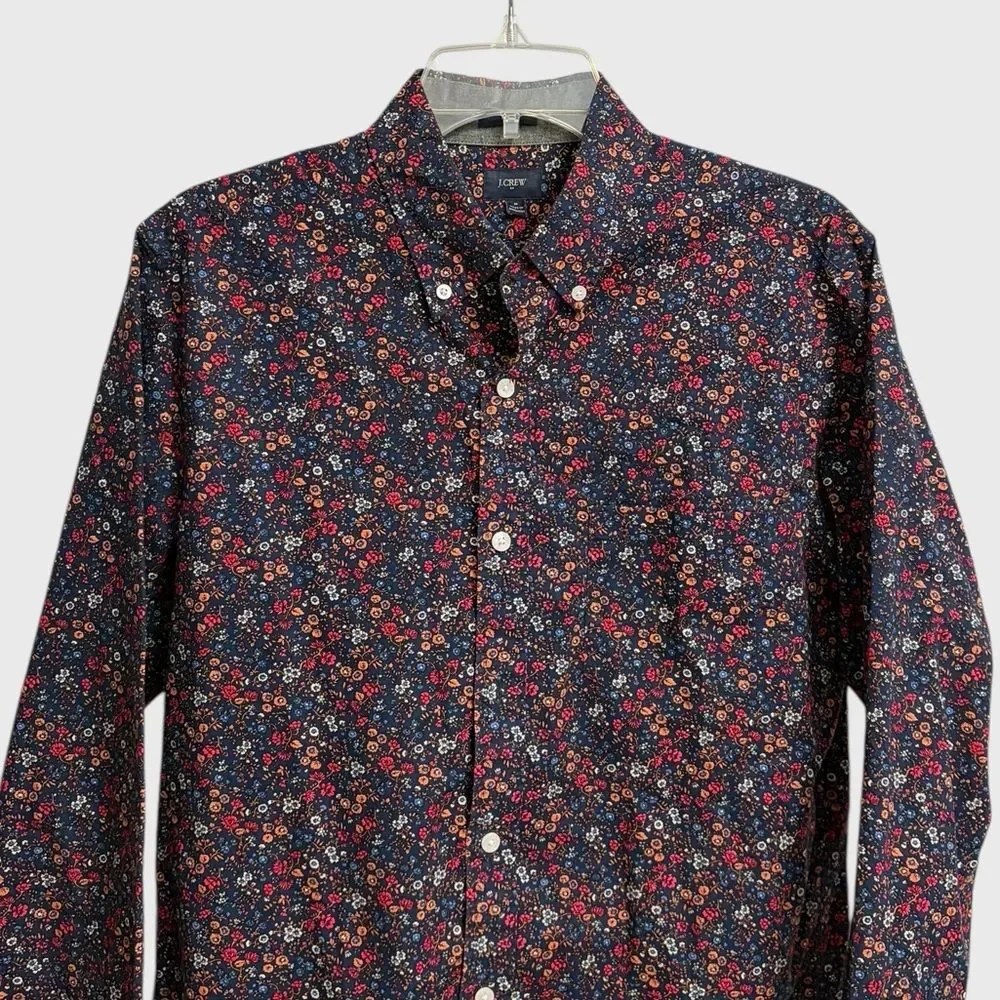 J. Crew Men's Slim Fit Floral Button-Down Shirt Size M Navy Multicolor Preppy